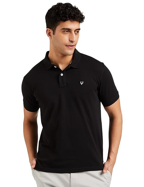 allen solly men’s polo t‑shirt | comfortable rich cotton blend, band collar, regular fit
